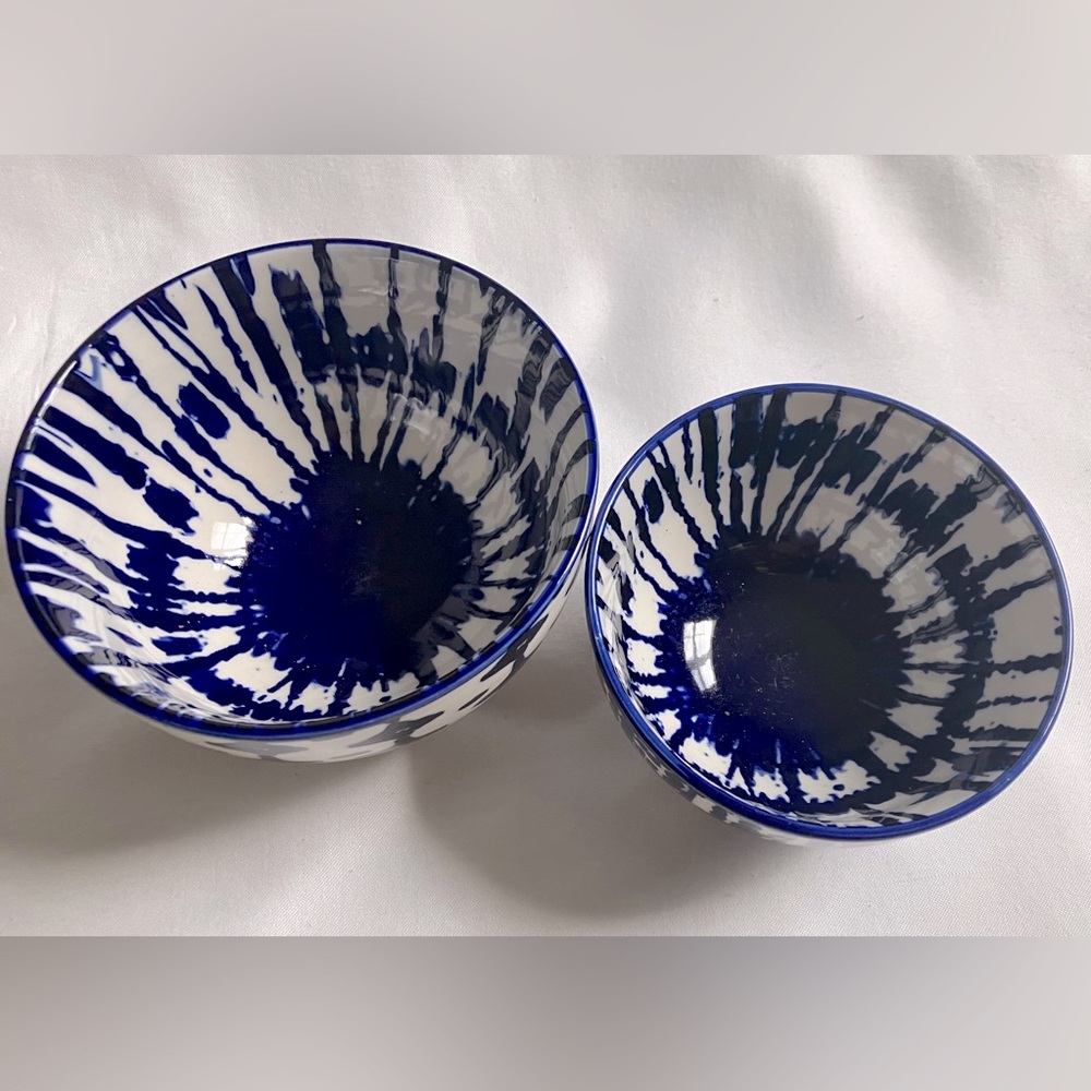 WEST ELM Indigo Tie-Dye Nesting Bowls (2)